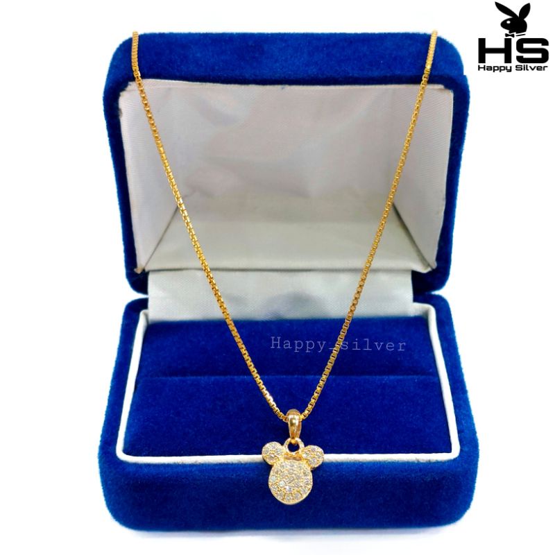 SET KALUNG ANAK PERAK ASLI SILVER 925 LAPIS EMAS PUTIH - MODEL LIONTIN MICKEY PERMATA - PERHIASAN PE