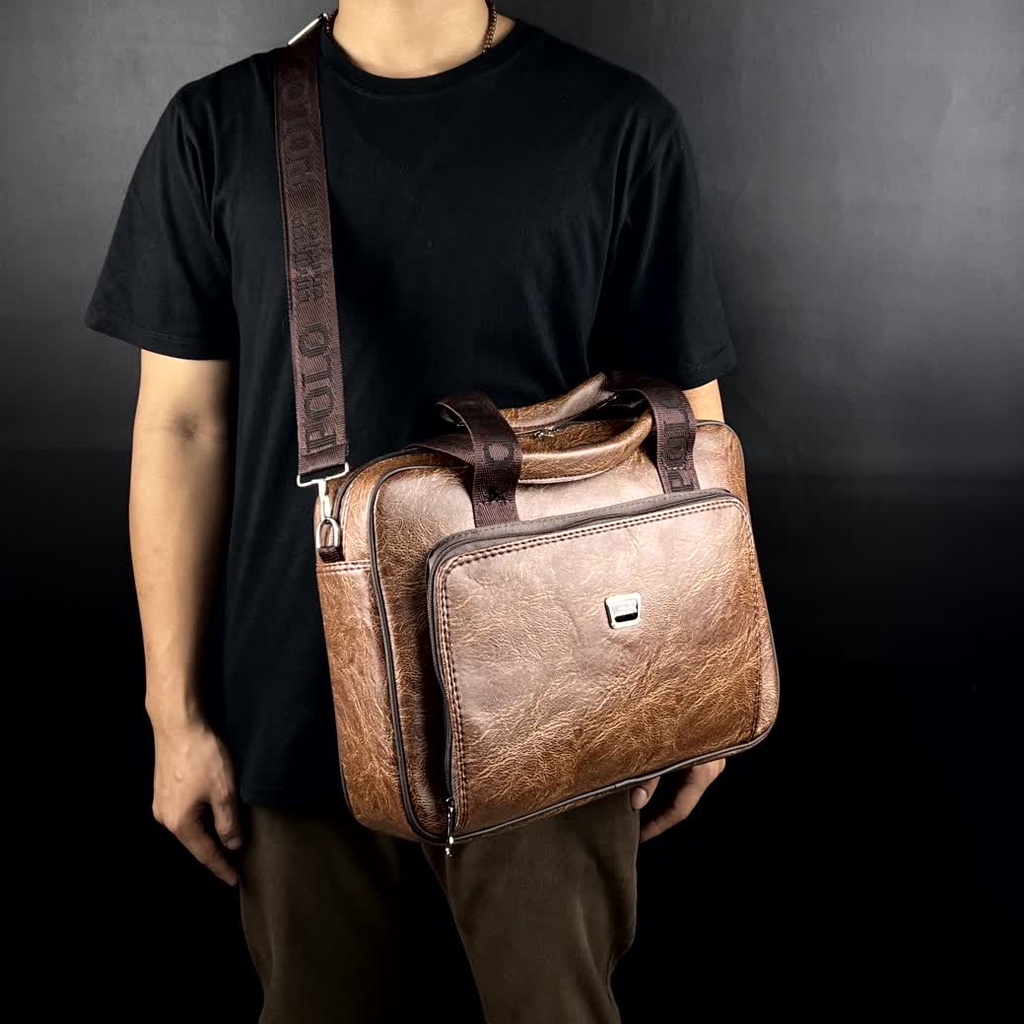 POLO AMSTAR -Tas Selempang Laptop 14&quot; Inch Bahan kulit PU Leather Tas Kantor Tas Jinjing