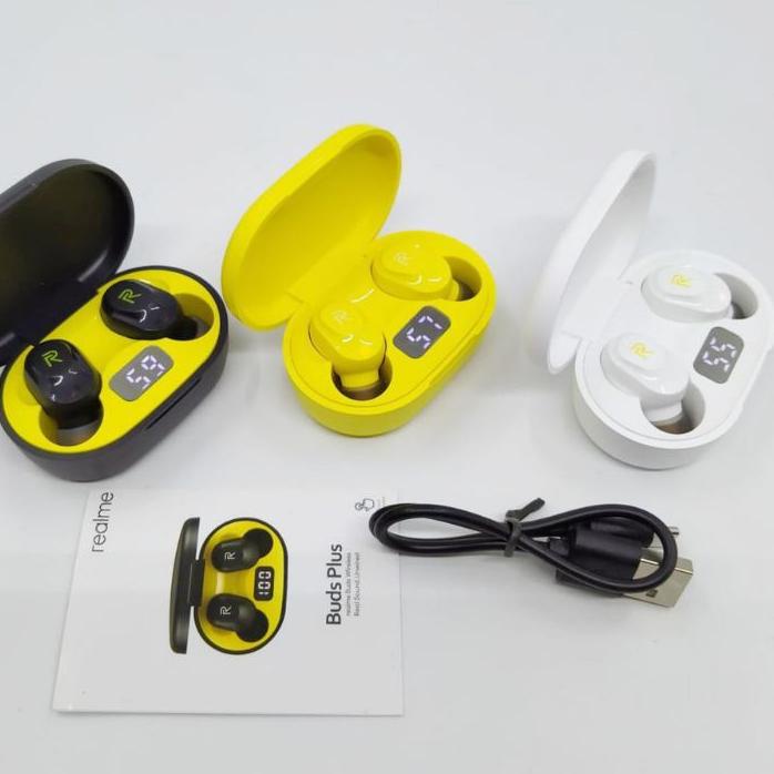♠ REALME EARPHONE BLUETOOTH BUDS PLUS WIRELESS LED HANDSET ◘