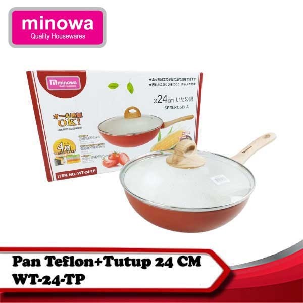 Wok Pan Marble Teflon TTP WT-24-TP Monowa Putih Panci Wajan Keramik Gagang + Tutup Kaca 24 cm