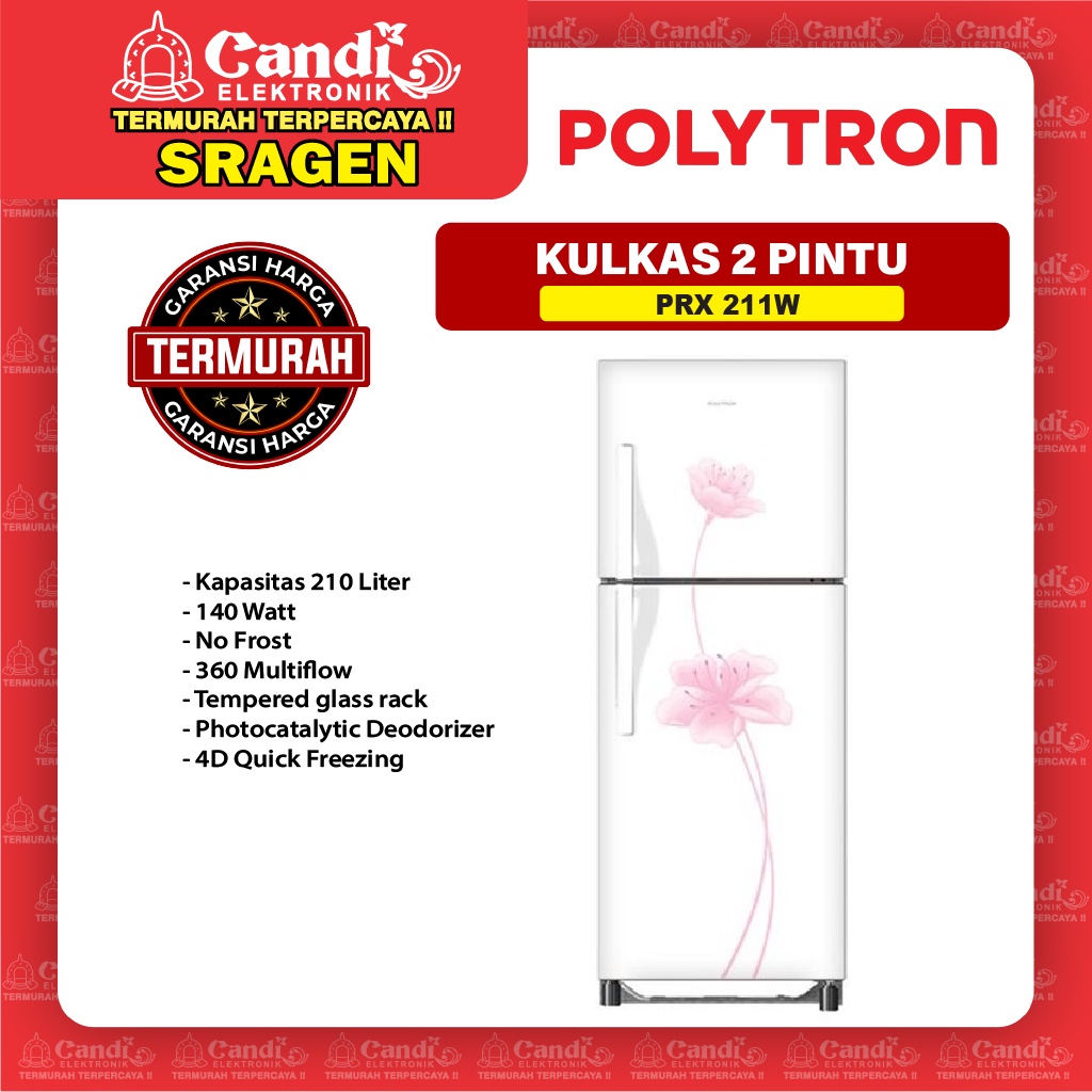 POLYTRON Kulkas 2 Pintu 210 L  PRX 211W