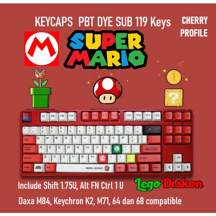 Terlaris Keycaps Pbt Super Mario Theme 119 Cherry Profile Dye Sub