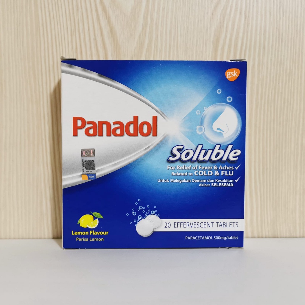 Panadol soluble isi 20 dan isi 4 tablet celup solubel