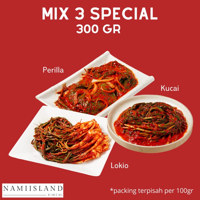

Kimchi Mix 3 Special 300 Gram Kimchi Perilla, Kucai, Lokio
