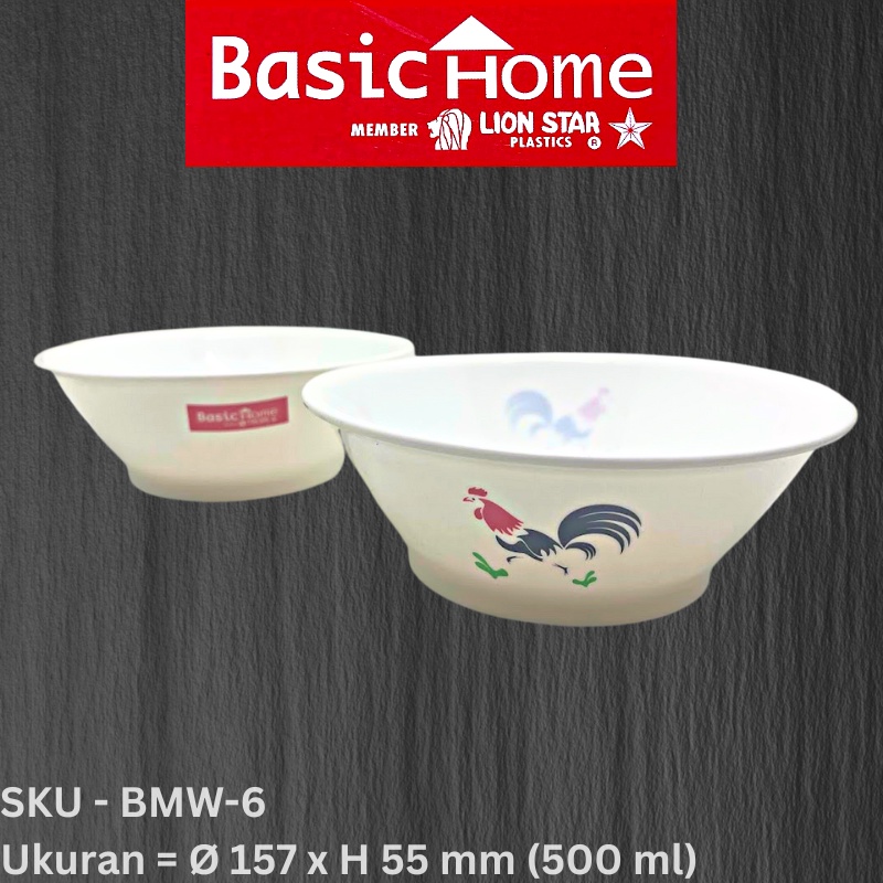 Mangkuk Plastik Gambar Ayam Jago 6 inch 500ml - Lion Star Basic Home - Mangkok Mie