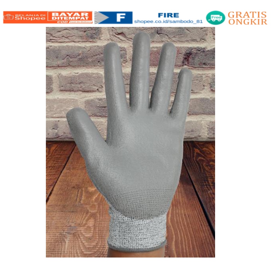 Telapak Tangan dilapisi karet Anti Gores Anti Licin Anti Slip Anti Iris Telapak Tangan dilapisi karet Pengaman kerja Safety Gloves Kontruksi Welding Proyek bengkel Level 5 Tebal Sarung Tangan 4543