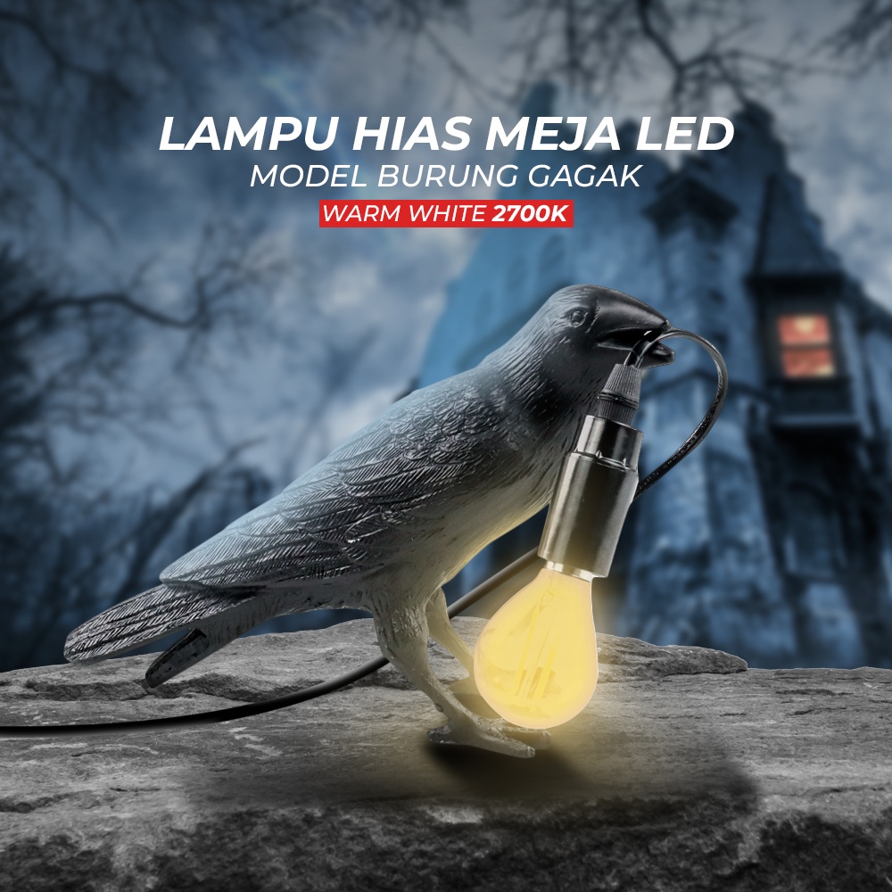 Lampu Meja Hias LED Model Burung Gagak Warm White 4W - 5499T - Black