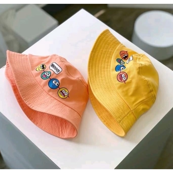 Topi Bucket Anak LAKI LAKI DAN PEREMPUAN / Bucket Hats Lucu Motif Emot Whoo