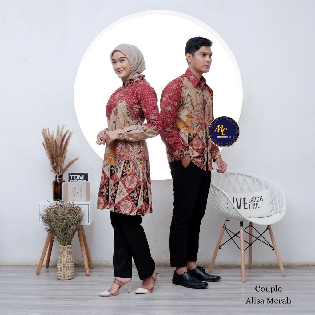 Batik Couple (MC Batik) - Baju Batik Couple Tunik Saku Samping Kemeja Lengan Panjang M L XL XXL Jumbo Ready Seragam