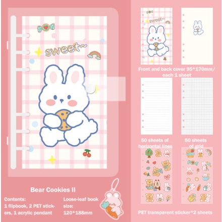 

Powder Cookies / Jurnal Perjalanan Kit / Kartun Buku Catatan Isi Ulang / Loose-Leaf Wisatawan / Buku Catatan Harian untuk Anak Perempuan