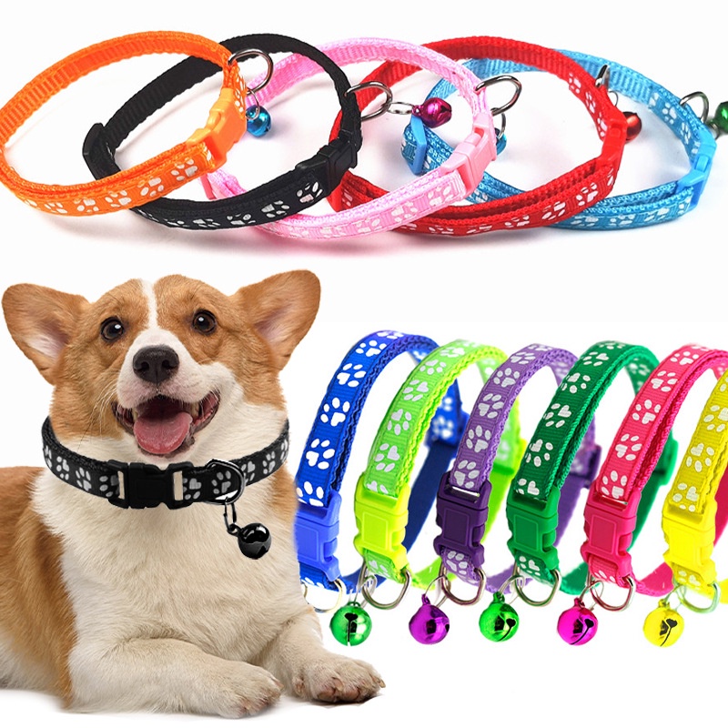 Kalung Kucing Lonceng Hewan Peliharaan Tali Leher Anjing Kecil Lonceng Pet Collar Dog Kitten Adjustable Motif Tapak Kaki