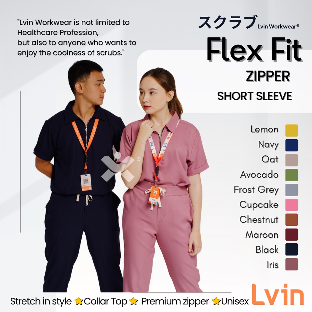 [ Lvin ]  FLEX FIT ZIPPER - Baju OKA  / Baju Jaga / Set Baju Celana Jaga Oka / Dokter Lengan Pendek / Baju OK / Baju Scrub / Doctor's Scrub
