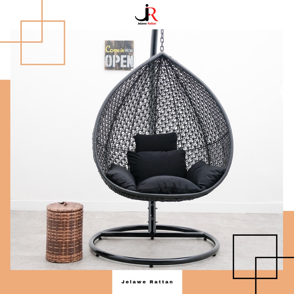Ayunan Gantung Rotan Fullset Kerobong Tiang dan Bantal