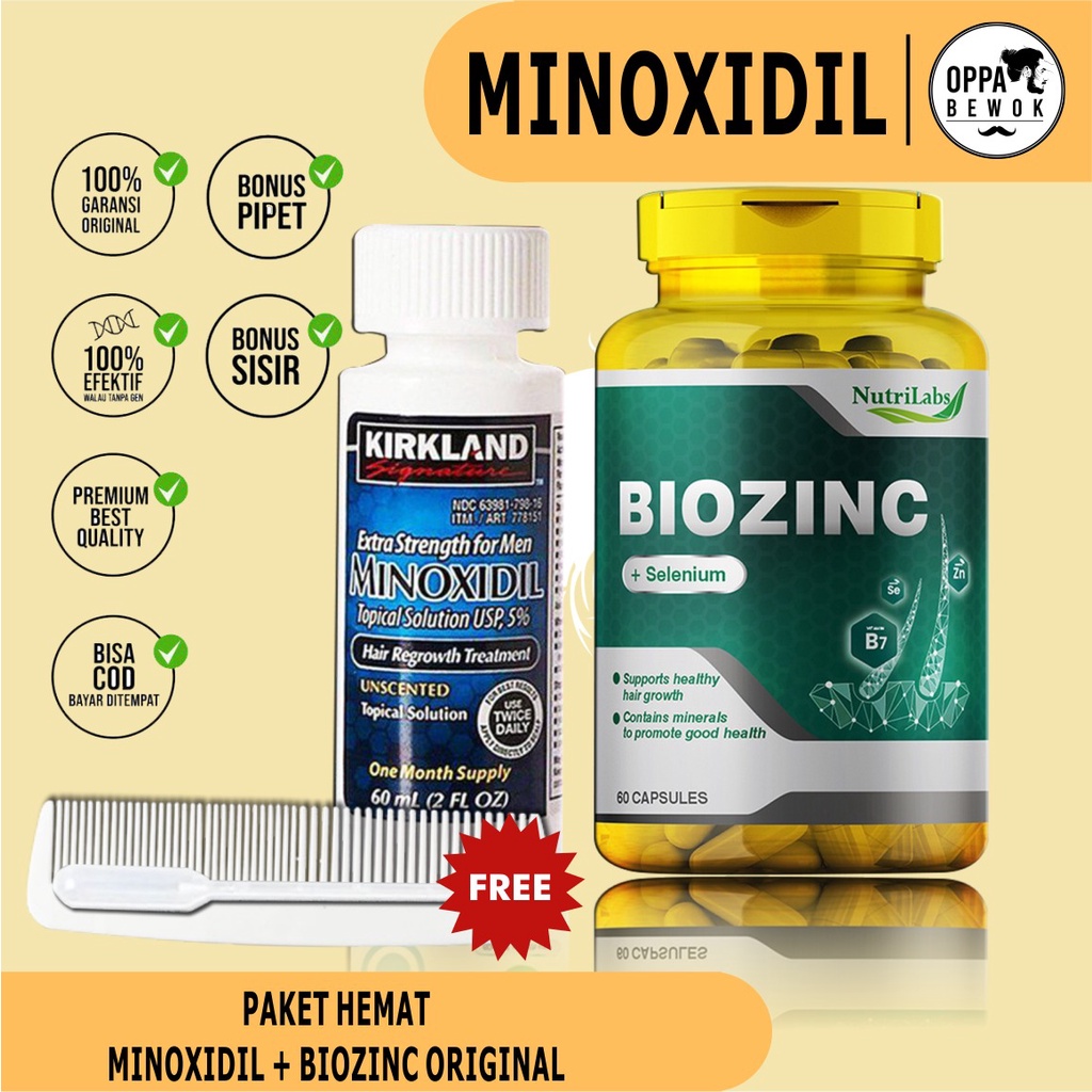 [ BEST SELLER ] PAKET BOOSTER MINOXIDIL &amp; BIOZINC ORIGINAL 100% TERBARU ( penumbuh rambut brewok jambang alis kumis )