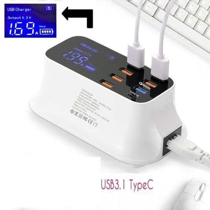 Charger 8 Port Usb Charger Fast Charging Smart Led Display With 1 Type C Port