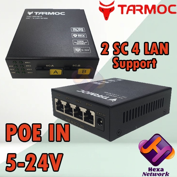 Tarmoc TMC-2SC4E-AB-P |Media Converter 2 FO 4 LAN / 2FO 4LAN 10/100 POE IN(5-24V)