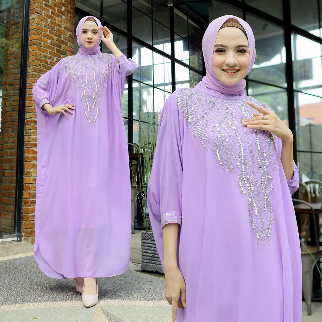 Kaftan Wanita Muslim Bahan Ceruty Babydoll Lengan 7/8 Kaftan Calista HOPYLOVY