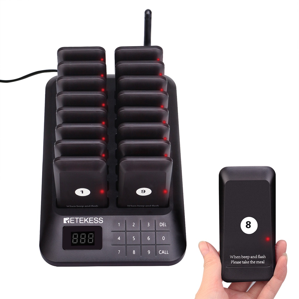 Wireless Calling System Mesin Antrian Restoran Popular Restaurant Pager Cafe Clinic Pujasera -1 Mesin 16 Pager OKK