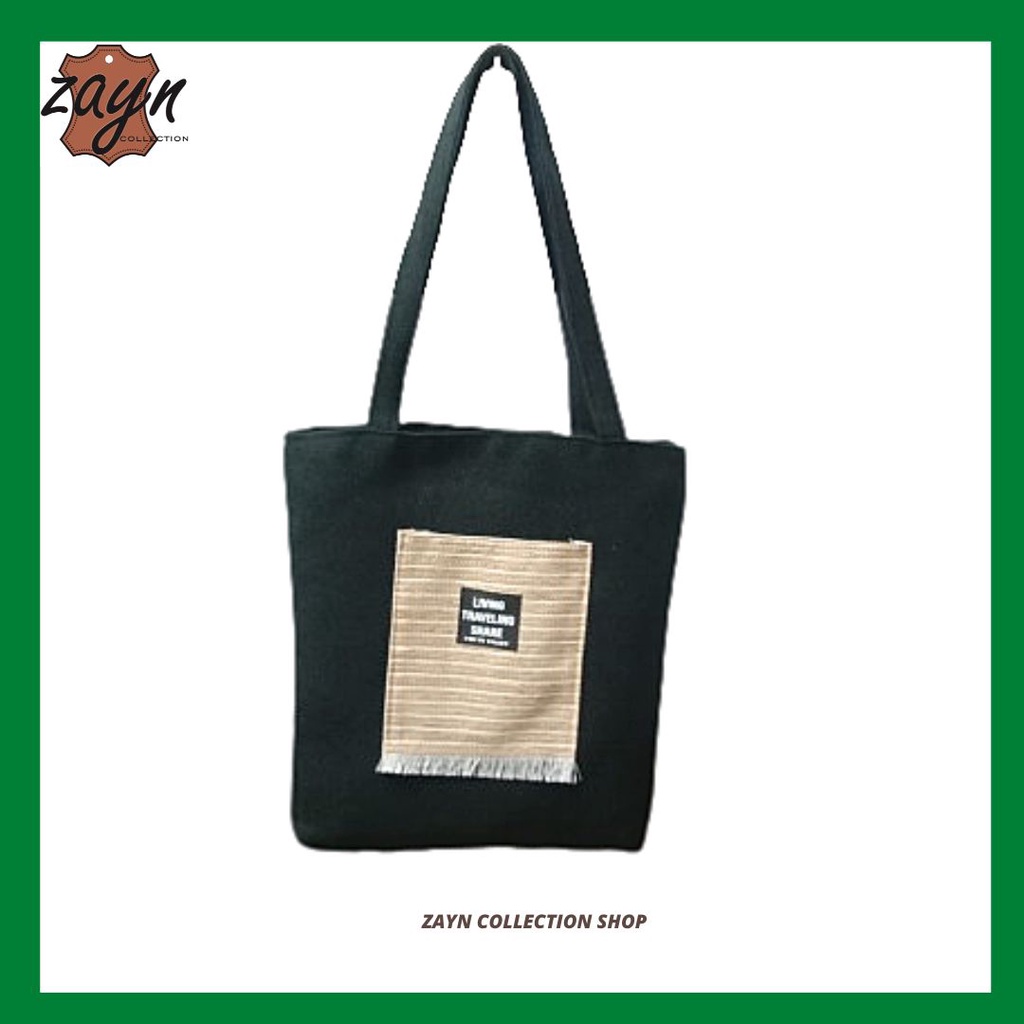 Tote Bag Wanita Resleting Kanvas Premium Shoulder Bag/Tas Bahu Perempuan