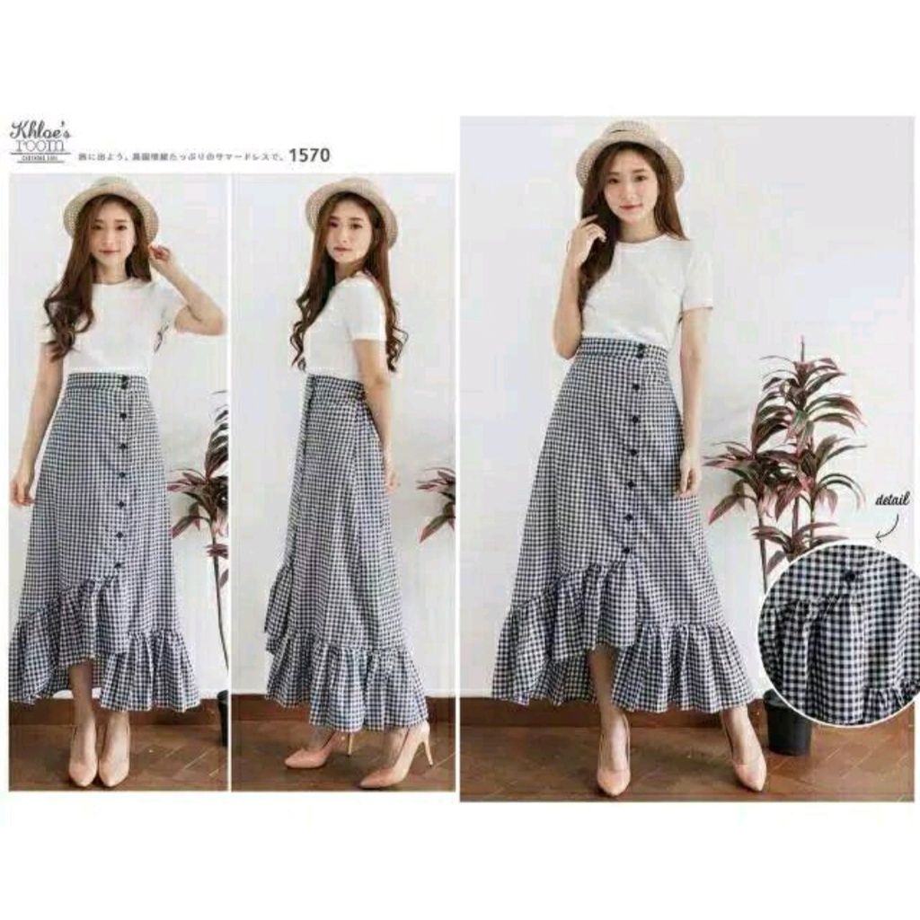 Sabrina Hijab_13| Rok Panjang Skrit Korea Zenia Motif Kotak Kotak Tartan Panjang Bahan Katun Plisket