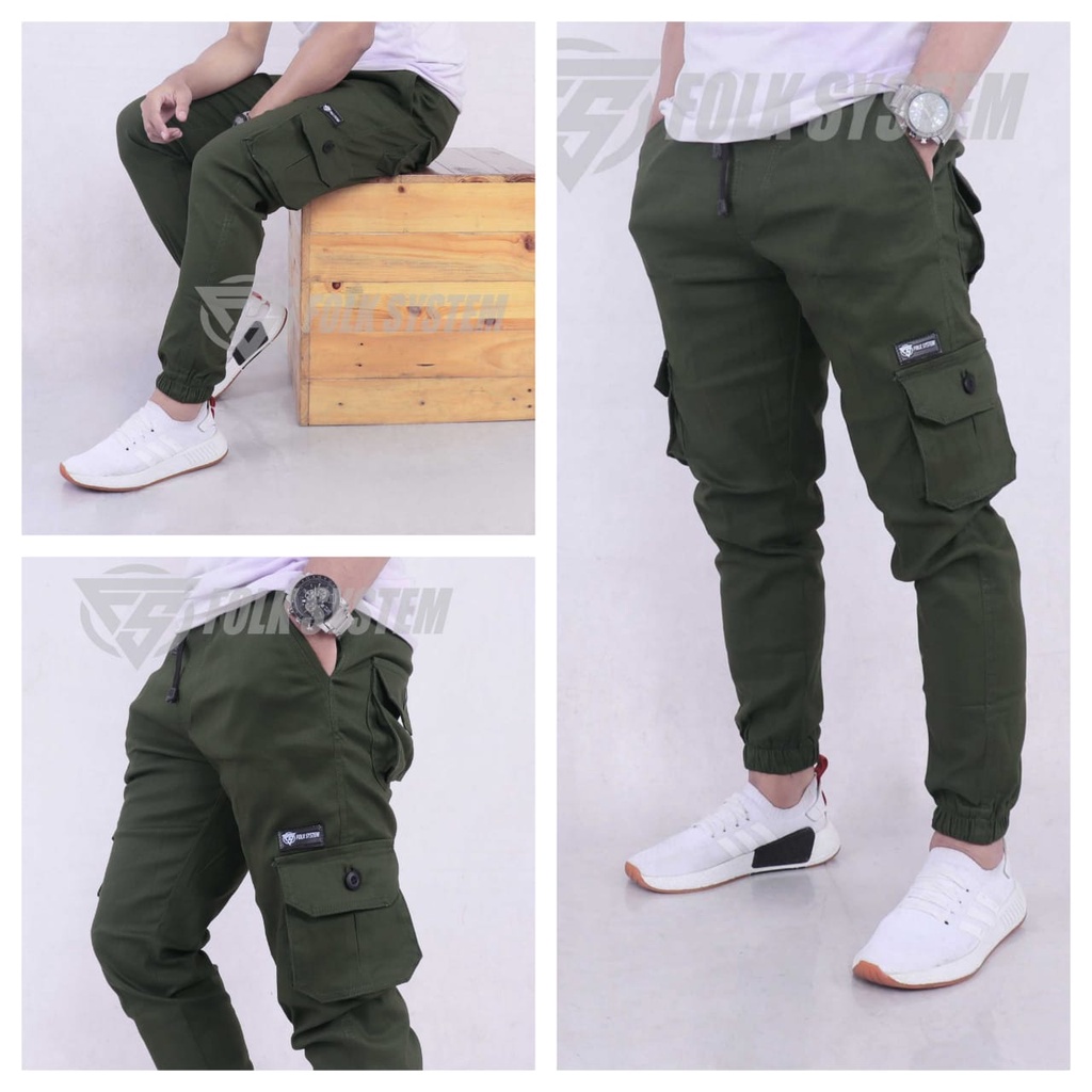 Celana Panjang Chino Jogger Cargo Pria Folksystem