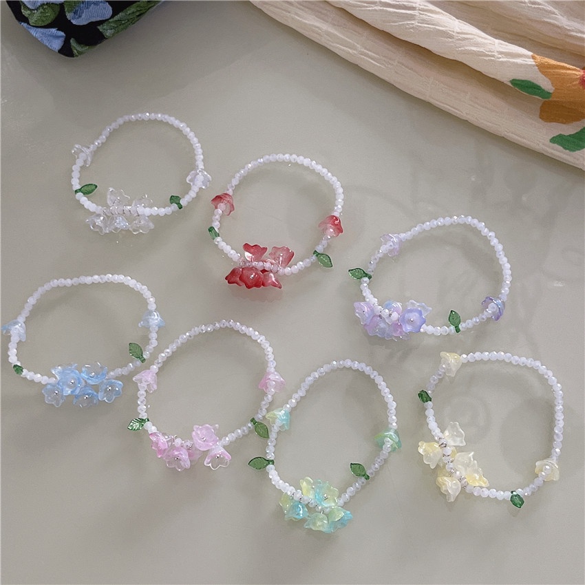 Gelang Manik-Manik Handmade Bunga Warna-Warni Kristal Tulip Cincin Kalung Rantai Klavikula