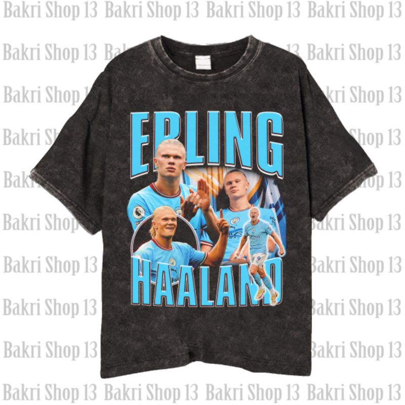 Norwegia Erling HAALAND T-shirt/Kaos Bola Vintage Wash Erling Haaland Mancity Unisex