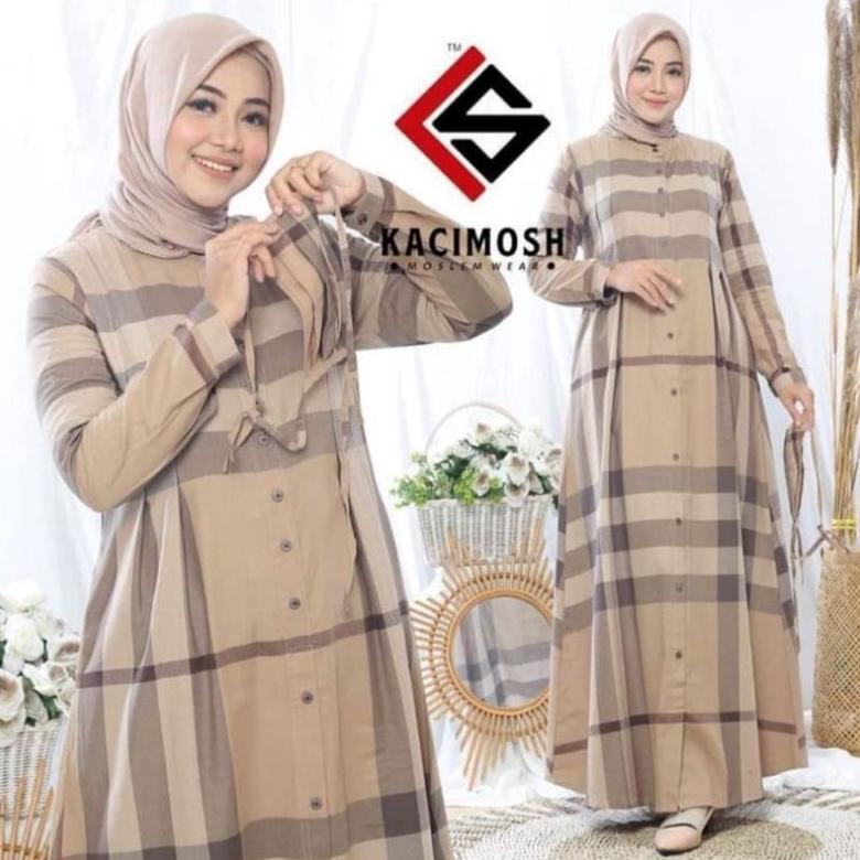 Terbaru Flanel Store(Cod) Gamis Burbery Flanel Kotak Kotak Import Original Kacimosh || Gamis Burbery
