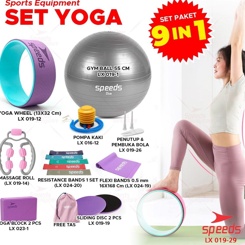 TERMURAH SPEEDS Alat Yoga Set 9in1 Perlengkapan Yoga Fitness Gym Ball Yoga Ring Resistance Bands 019