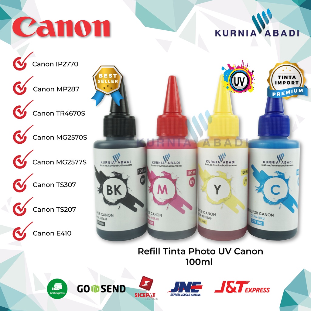 Tinta printer Dye CANON 100ml CMYK 4 warna Korea 100 Ml