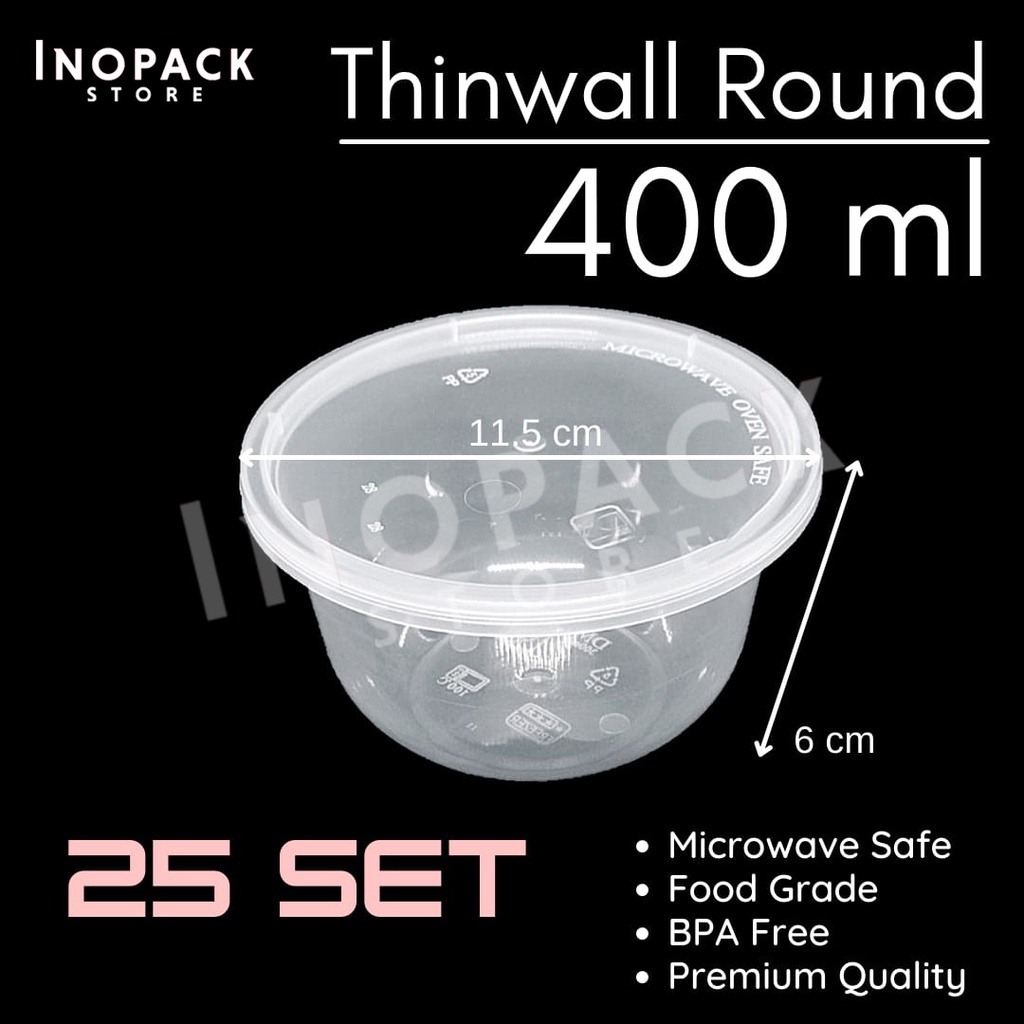 Mangkok bening plastik tahan panas untuk microwave 400ml + tutup