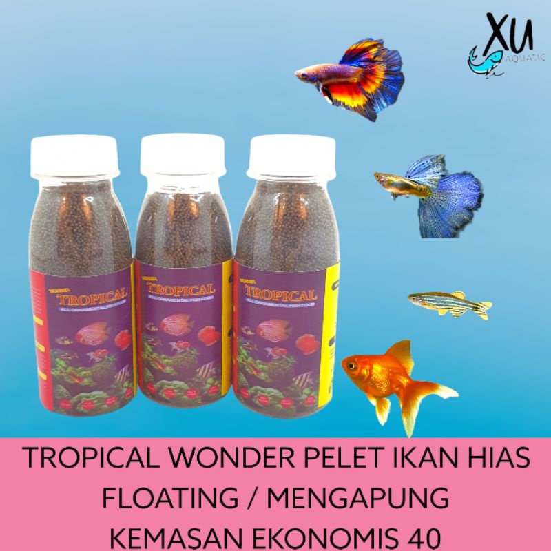 TROPICAL WONDER MAKANAN PAKAN IKAN CUPANG KECIL IKAN HIAS GUPPY KEMASAN EKONOMIS 40 GR