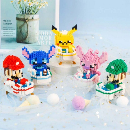 Mainan Balok Susun Nano Block Bathtub Series Doraemon Hello Kitty Mario Purin Lilo Stitch Mickey Melody Stellalou Mainan Anak Nanoblock Balok DIY Bricks