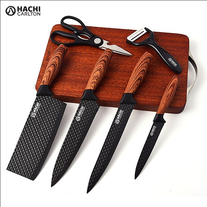 CARLTON MAGNETIC DIAMOND KNIFE SET HACHI / PISAU DAPUR SET HITAM 6PCS