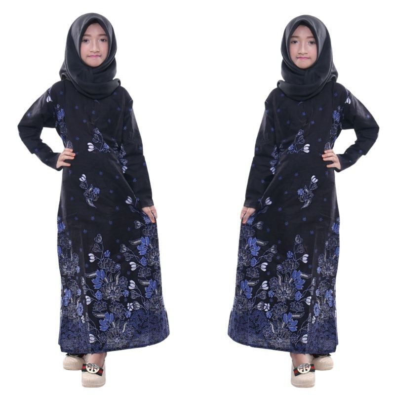 Saroja (023) Couple Keluarga Batik Gamis Batik Katun Premium Motif Sakura Biru