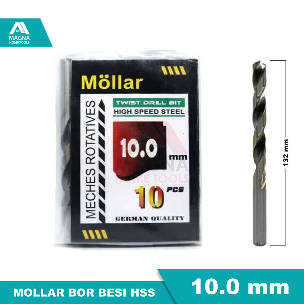 MATA BOR BESI LISTRIK HSS MOLLAR PUTIH 10 MM [ORI]