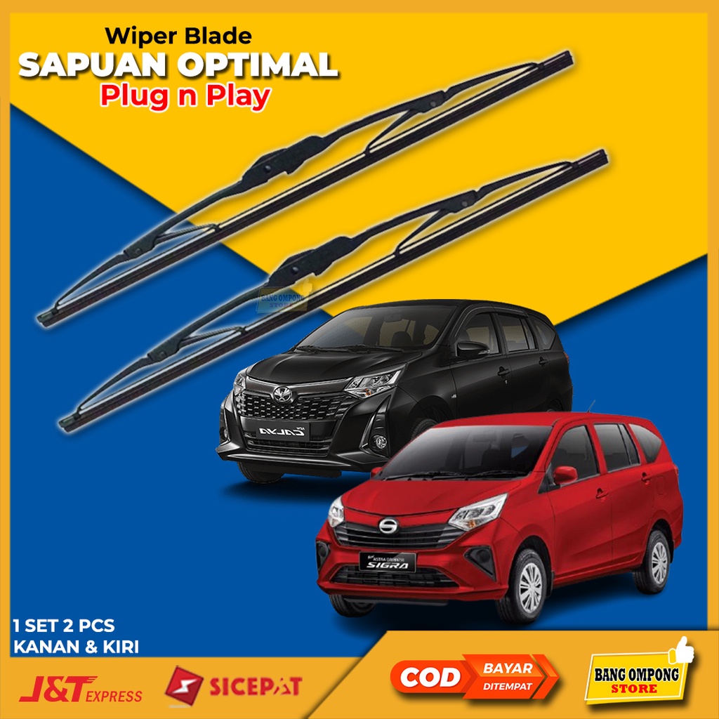 2 Pcs Wiper Blade Pembersih Kaca Mobil Cayla Calya Sigra Wifer Sigra Cayla Depan