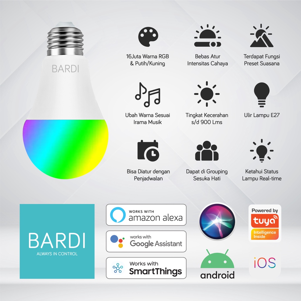 BARDI Smart Lamp LED Bulb RGB WW 9W WiFi Wireless IoT Home Automation