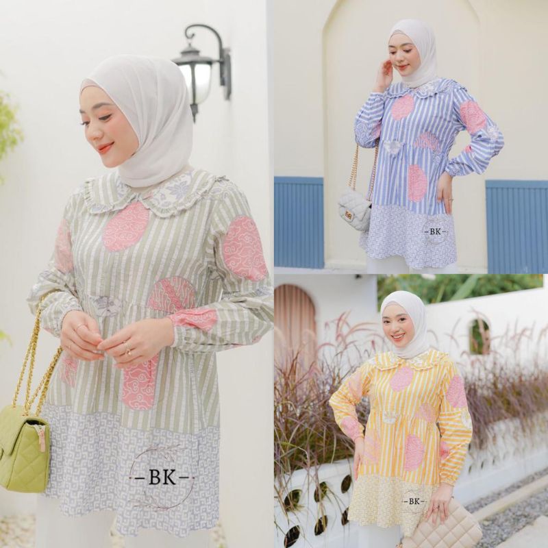 BLUS BATIK WANITA MODERN SOFTCOLOR MOTIF KOIN BUSUI FRIENDLY|| ATASAN KERJA ||M-L-XL-XXL
