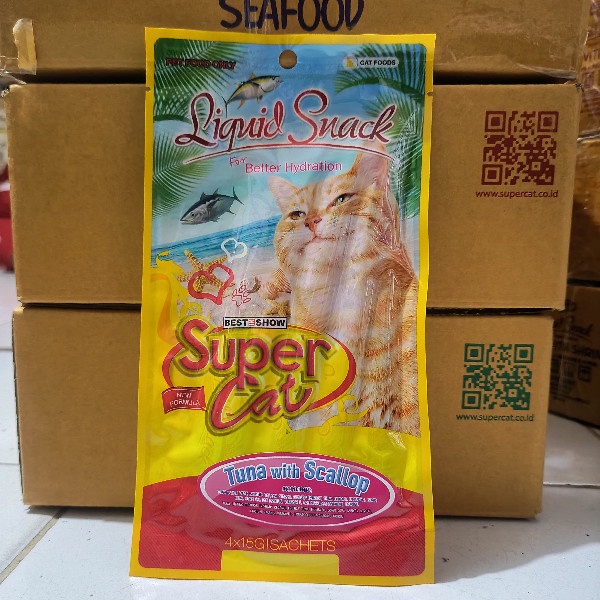 ( 12 PCS ) Snack Kucing Supercat Liquid 60G Isi 4 pcs Camilan Cair All Variant Rasa Super Cat