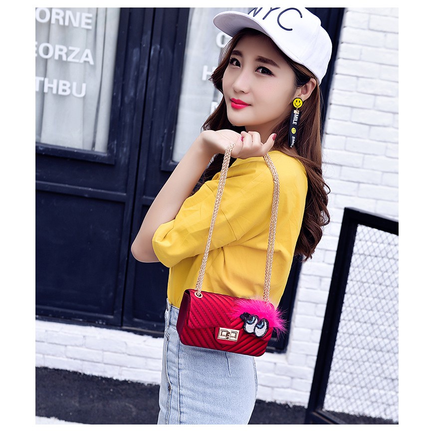 FYGALERY FYG1210 Tas Selempang Wanita Tas Jelly Rantai Gold Women Fashion Sling Bag