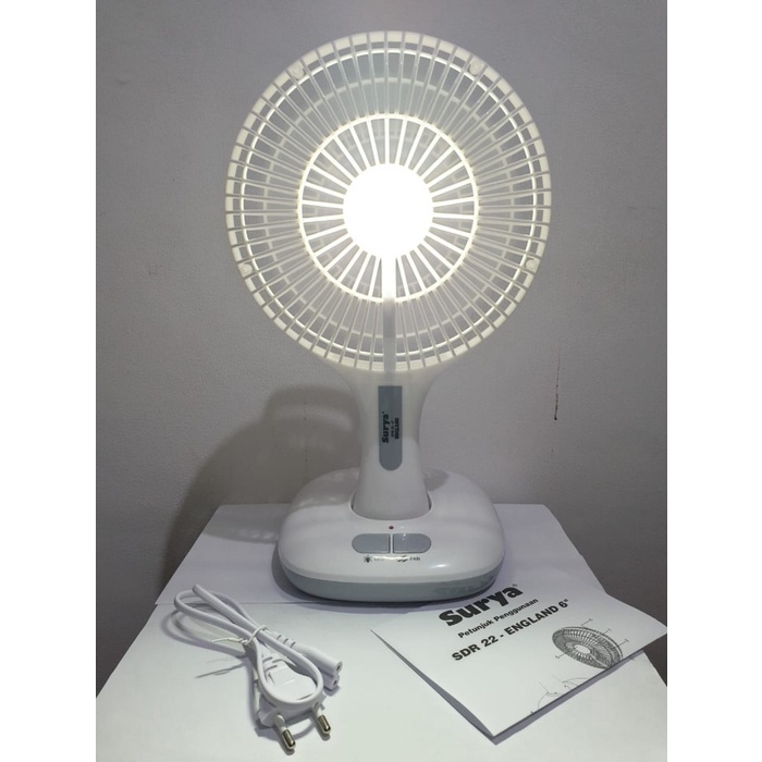 Surya England SDR 22 Kipas Angin + Lampu Emergency 6&quot; Inch Portable