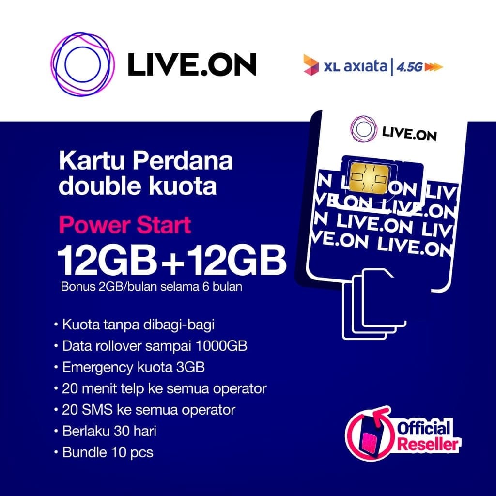 Kartu Perdana XL Live.On 12GB+12GB BONUS (30 Hari) Kartu Perdana Paket Power Click Live on