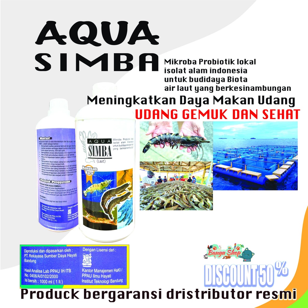 AQUA SIMBA LAUT -Probiotik Ikan Air Laut/ Tambak-Untuk budidaya biota air laut-Ready semua kebutuhan hewan di TOKO KAMI