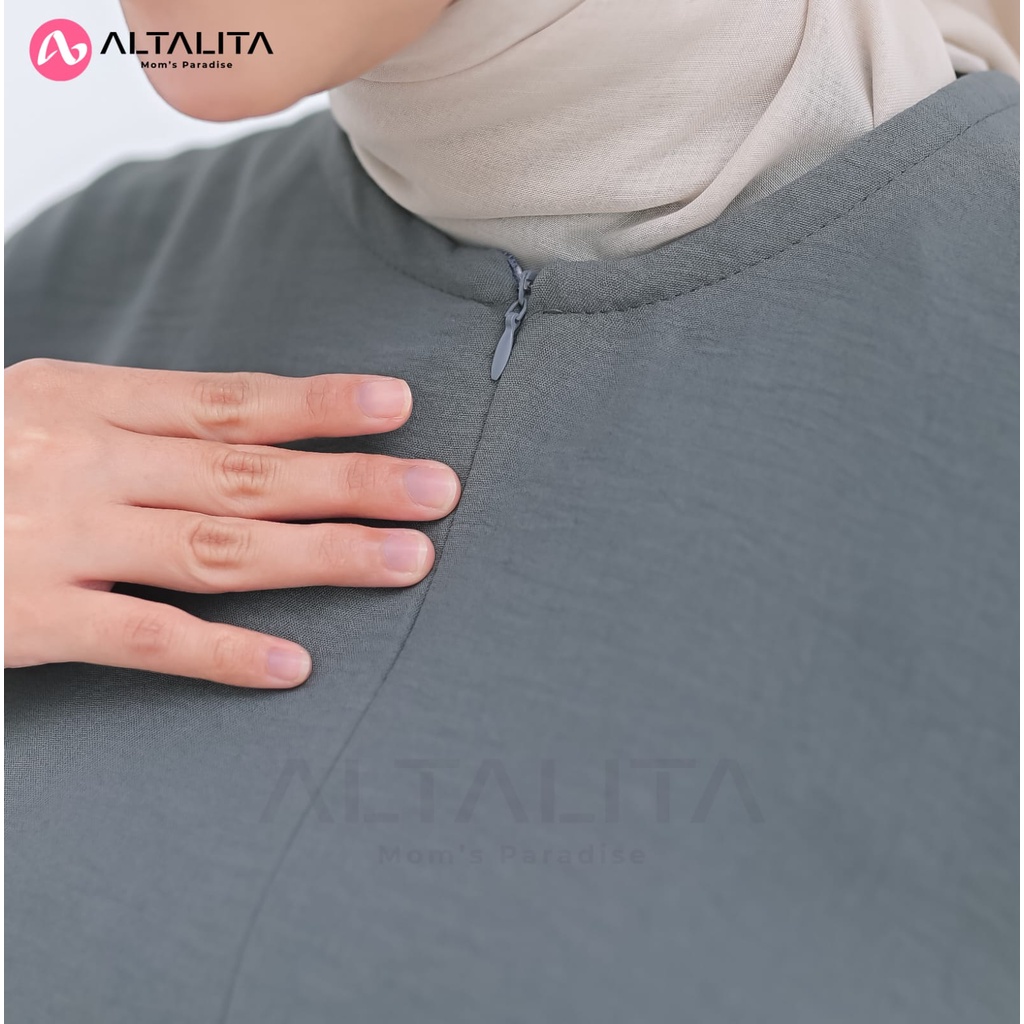 Altalita - Daster Gamis Polos Cringcle Airflow Kekinian Lengan Tangan Panjang 3/4 Busui Jumbo LD 120 Semata Kaki