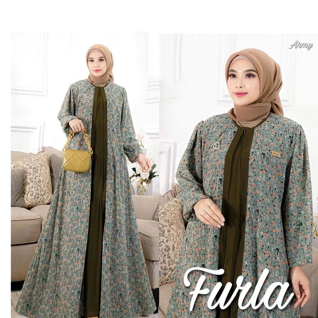 Import Furla Dress Gamis bunga kecil Baju kondangan elegan fashion muslim terbaru 2023