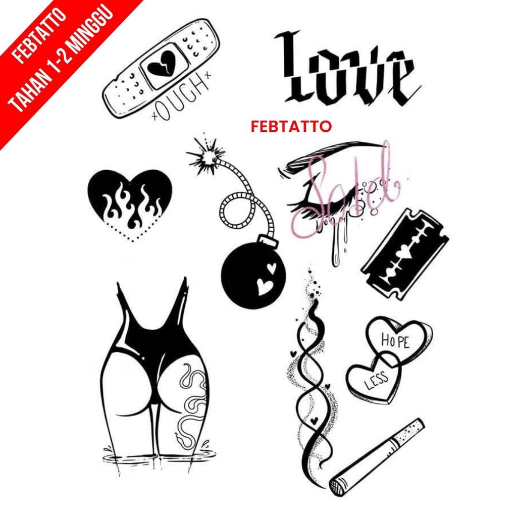 Tato Temporer Love Api Tato kecil Stiker Tatto Asap Love - HULU 1-8