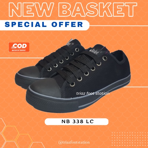 Sepatu Sekolah Anak Laki Laki New Basket NB 338 LC Hitam Full Black Tali Kasual Casual Shoes Dijamin