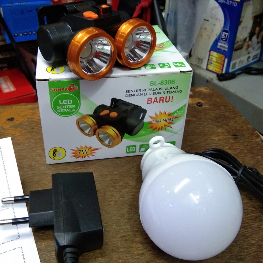 COD Senter Kepala Led Sunpro SL-8306 Cahaya Super Terang Putih-Kuning