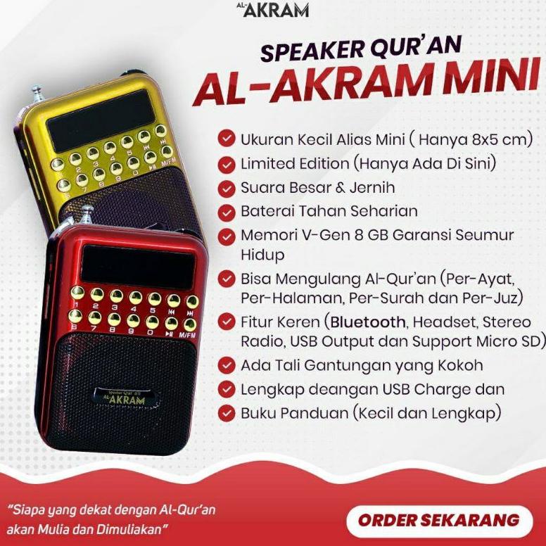 Speaker Murottal Quran Mini AL-AKRAM Speker Alquran Lengkap 30 Juz  Memori V-Gen 8 GB | Audio Spiker